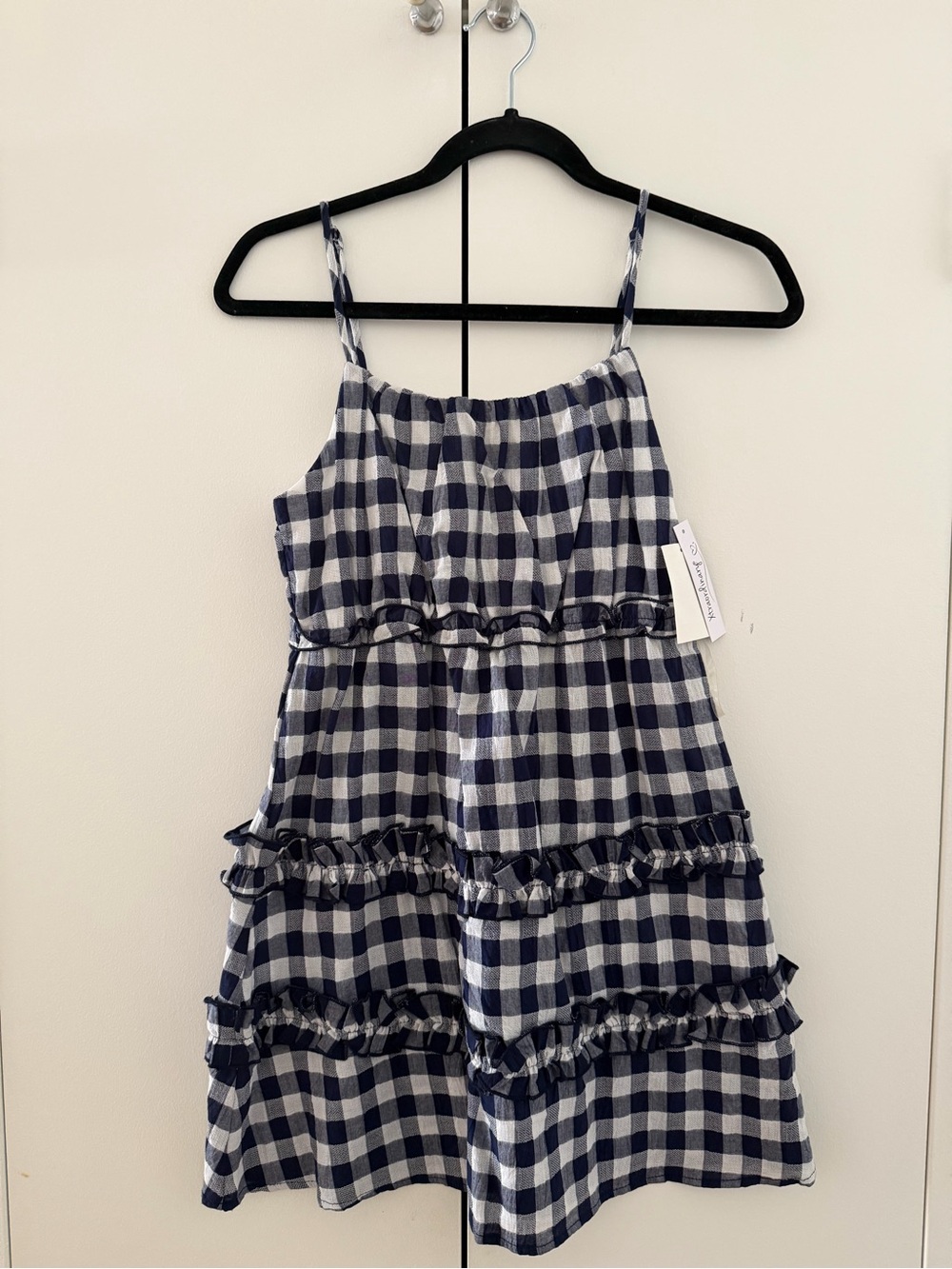 NWT S Women’s Navy and White Gingham Ruffle Sundress